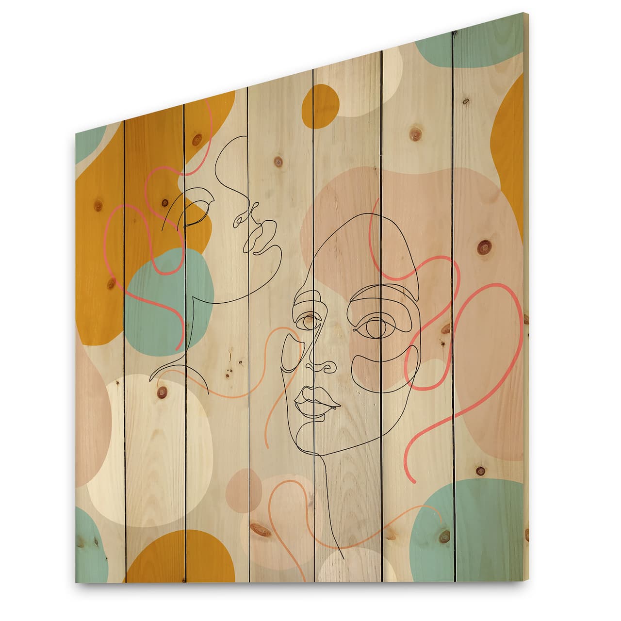 Designart - Minimal One Line Portrait of Female Face II - Modern Print on Natural Pine Wood